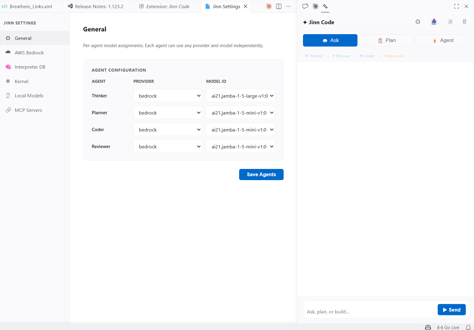 Settings page