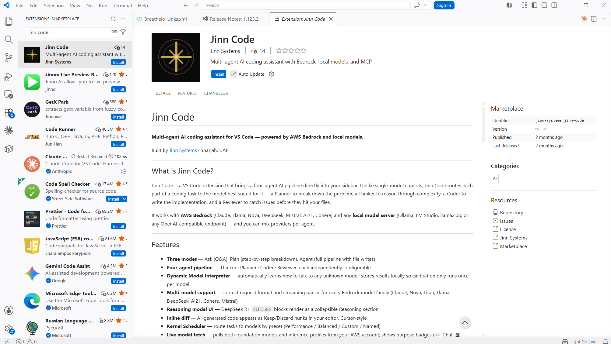 Jinn Code panel in VS Code